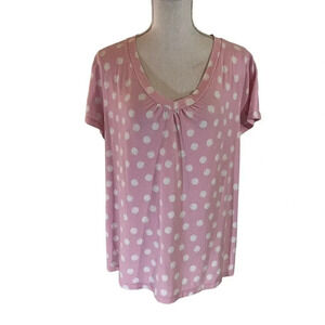 White Stag Pink and White Button Up Sleepwear Shirt XL V Neck Short Sleeves Top
